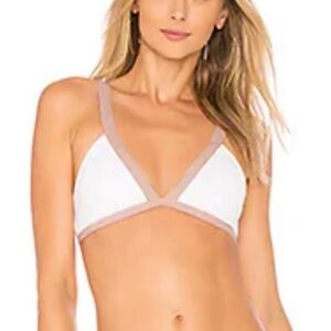 L*space x REVOLVE Farrah Top in White & Dusty Pearl Swimsuit Bikini Size Medium